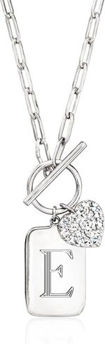 Ross-Simons 0.25 ct. t.w. Diamond Heart Personalized Tag Paper Clip Link Toggle Necklace in Sterling Silver in Saudi Arabia