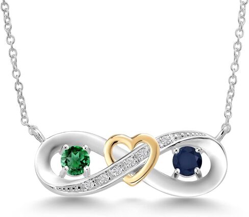 Gem Stone King 925 Silver and 10K Yellow Gold Green Nano Emerald Blue Sapphire 2-Tone Heart Interlocking Infinity Symbol Lab Grown Diamond Pendant Necklace For Women (0.71 Cttw, with 18 Inch Chain) in Saudi Arabia