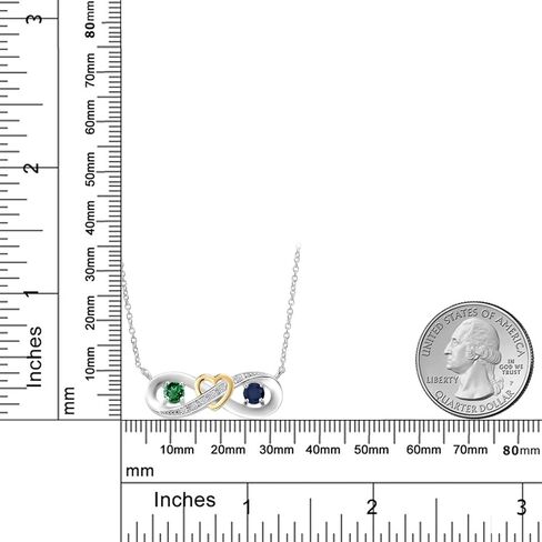 Gem Stone King 925 Silver and 10K Yellow Gold Green Nano Emerald Blue Sapphire 2-Tone Heart Interlocking Infinity Symbol Lab Grown Diamond Pendant Necklace For Women (0.71 Cttw, with 18 Inch Chain) in Saudi Arabia
