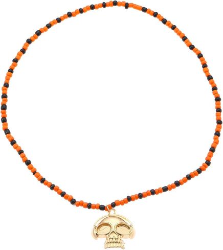 Halloween Beaded Stretch Pumpkin Pendant Necklace for Women Smiling Face Pumpkin Skull Pendant Necklace Halloween Gothic Jewelry in Saudi Arabia