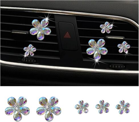 Bling Daisy Flower Car Air Vent Clips, 5PCS Sparkling Crystal Rhinestone Cute Vehicle Air Conditioning Clamp, Diamond Auto Air Outlet Clip Decor for Women Girls, Universal Fit (Multicolor) in Kuwait