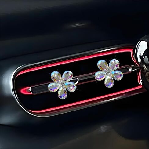 Bling Daisy Flower Car Air Vent Clips, 5PCS Sparkling Crystal Rhinestone Cute Vehicle Air Conditioning Clamp, Diamond Auto Air Outlet Clip Decor for Women Girls, Universal Fit (Multicolor) in Kuwait