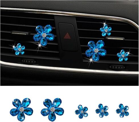 Bling Daisy Flower Car Air Vent Clips, 5PCS Sparkling Crystal Rhinestone Cute Vehicle Air Conditioning Clamp, Diamond Auto Air Outlet Clip Decor for Women Girls, Universal Fit (Multicolor) in Kuwait