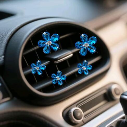 Bling Daisy Flower Car Air Vent Clips, 5PCS Sparkling Crystal Rhinestone Cute Vehicle Air Conditioning Clamp, Diamond Auto Air Outlet Clip Decor for Women Girls, Universal Fit (Multicolor) in Kuwait