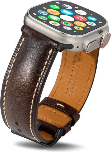Vintage Leather Bands Compatible with Apple Watch Band 38mm 40mm 41mm 44mm 45mm 46mm 49mm,Wax Oil-tanned Leather Strap for Men Women iWatch Ultra 3/2/1 SE SE2 SE3 Series 11 10 9 8 7 6 5 4 3 2 1 in Saudi Arabia