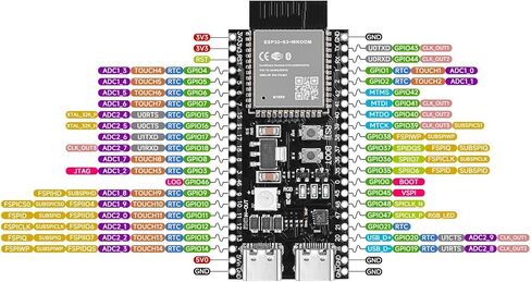 3pcs ESP32-S3-DevKitC-1-N16R8 Development Board Integrated 2.4GHz WiFi Bluetooth 5.0 ESP32-S3-WROOM-1 Microcontroller Processor Dual Type C Interface for Arduino in Kuwait