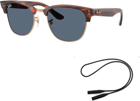 حزمة النظارات الشمسية Ray-Ban RBR0504S: RBR 0504 S CLUBMASTER REVERSE 13983A هافانا مخططة على اللون الوردي/الأزرق الداكن من مادة البولي أميد القياسية ومقود سيليكون عالمي مضاد للانزلاق in Saudi Arabia