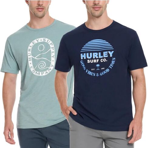 Hurley Men's 2 Pack Short Sleeve Graphic Tee Shirts (US, Alpha, Large, Regular, Regular, Dark Blue/Blue) in Saudi Arabia