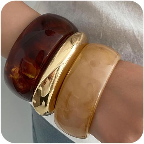 ALEXTINA 3Pcs Chunky Acrylic Bangles Bracelets Set for Women, Resin Bangle Bracelets Wide Statement Bracelets Stacking Fashion Jewelry Gift for Women in Saudi Arabia
