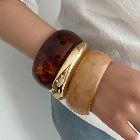 ALEXTINA 3Pcs Chunky Acrylic Bangles Bracelets Set for Women, Resin Bangle Bracelets Wide Statement Bracelets Stacking Fashion Jewelry Gift for Women in Saudi Arabia