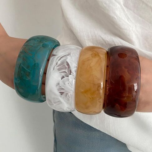 ALEXTINA 3Pcs Chunky Acrylic Bangles Bracelets Set for Women, Resin Bangle Bracelets Wide Statement Bracelets Stacking Fashion Jewelry Gift for Women in Saudi Arabia