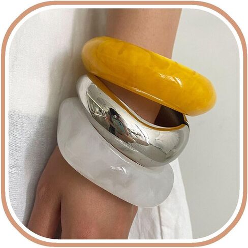 ALEXTINA 3Pcs Chunky Acrylic Bangles Bracelets Set for Women, Resin Bangle Bracelets Wide Statement Bracelets Stacking Fashion Jewelry Gift for Women in Saudi Arabia