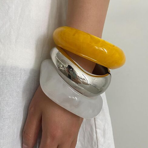 ALEXTINA 3Pcs Chunky Acrylic Bangles Bracelets Set for Women, Resin Bangle Bracelets Wide Statement Bracelets Stacking Fashion Jewelry Gift for Women in Saudi Arabia
