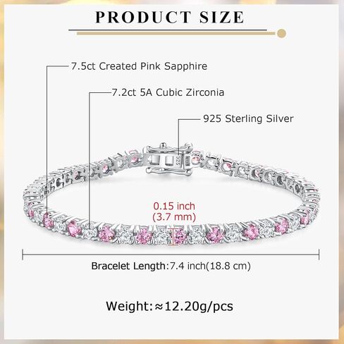 Birthstone Tennis Bracelets Sterling Silver 3.5mm 5a Cubic Zirconia Amethyst, Aquamarine, Emerald, Ruby, Peridot or Blue Sapphire Tennis Bracelet for Women with Toggle Clasp, 7.25" in Kuwait