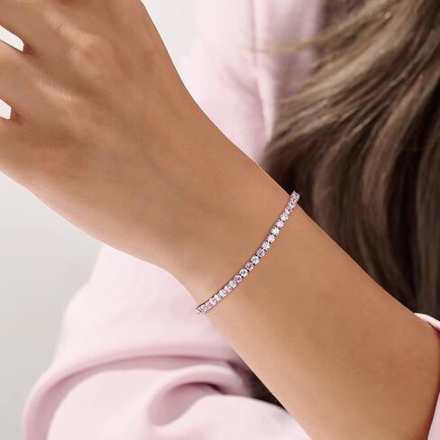 Birthstone Tennis Bracelets Sterling Silver 3.5mm 5a Cubic Zirconia Amethyst, Aquamarine, Emerald, Ruby, Peridot or Blue Sapphire Tennis Bracelet for Women with Toggle Clasp, 7.25" in Kuwait