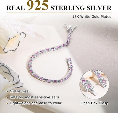 Birthstone Tennis Bracelets Sterling Silver 3.5mm 5a Cubic Zirconia Amethyst, Aquamarine, Emerald, Ruby, Peridot or Blue Sapphire Tennis Bracelet for Women with Toggle Clasp, 7.25" in Kuwait