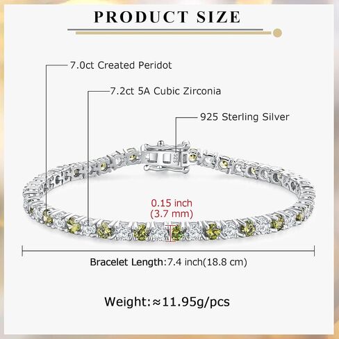 Birthstone Tennis Bracelets Sterling Silver 3.5mm 5a Cubic Zirconia Amethyst, Aquamarine, Emerald, Ruby, Peridot or Blue Sapphire Tennis Bracelet for Women with Toggle Clasp, 7.25" in Saudi Arabia