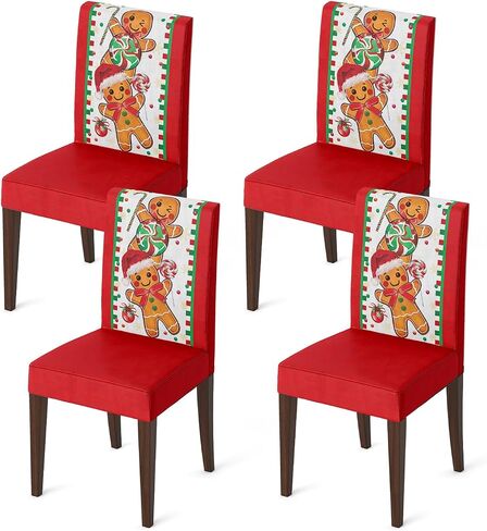 Horaldaily 4PCS Christmas Dining Chair Covers, Gingerbread Man Candy Cane Stretch Removable Washable Slipcover Chair Protector for Dining Room Home Decor in Saudi Arabia