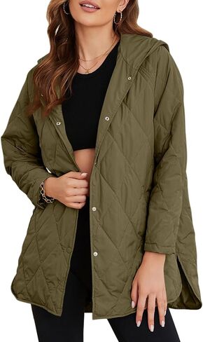 Quilted Jackets for Women Diamond Hooded Quilted Jacket Casual Button Down Lightweight Jacket Winter Coats for Women in Saudi Arabia