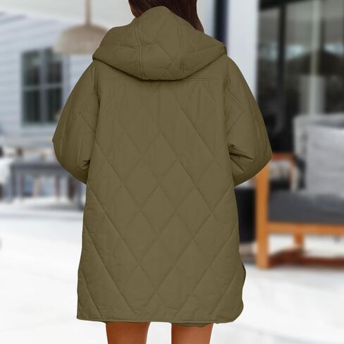 Quilted Jackets for Women Diamond Hooded Quilted Jacket Casual Button Down Lightweight Jacket Winter Coats for Women in Saudi Arabia