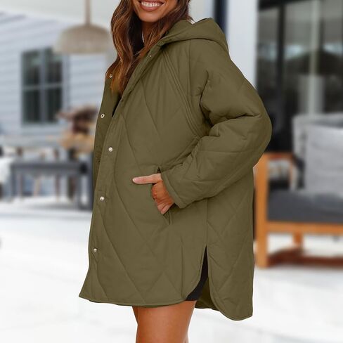 Quilted Jackets for Women Diamond Hooded Quilted Jacket Casual Button Down Lightweight Jacket Winter Coats for Women in Saudi Arabia
