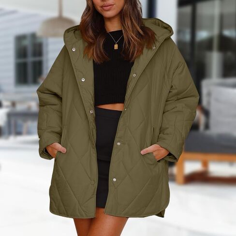 Quilted Jackets for Women Diamond Hooded Quilted Jacket Casual Button Down Lightweight Jacket Winter Coats for Women in Saudi Arabia