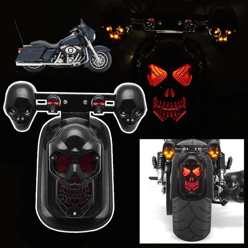 Black Motorcycle Skull Brake Stop Tail Lamp Integrated Turn Signal Light For Harley Honda Kawasaki Suzuki Yamaha Custom in Saudi Arabia