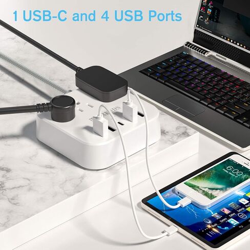 Power Strip Surge Protector 3 AC Outlets with 3 USB Ports (5V/2.4Ax3), HITRENDS Plug Strip with USB Charger, Electrical Strip for Home & Office, 5ft Extension Cord, Black in Kuwait