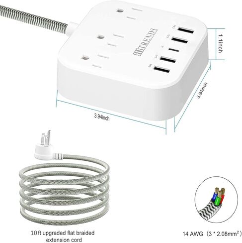 Power Strip Surge Protector 3 AC Outlets with 3 USB Ports (5V/2.4Ax3), HITRENDS Plug Strip with USB Charger, Electrical Strip for Home & Office, 5ft Extension Cord, Black in Kuwait