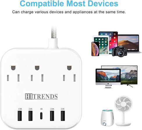 Power Strip Surge Protector 3 AC Outlets with 3 USB Ports (5V/2.4Ax3), HITRENDS Plug Strip with USB Charger, Electrical Strip for Home & Office, 5ft Extension Cord, Black in Kuwait