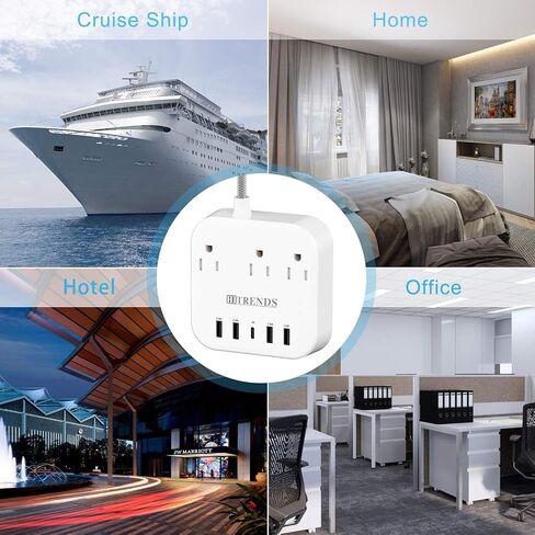 Power Strip Surge Protector 3 AC Outlets with 3 USB Ports (5V/2.4Ax3), HITRENDS Plug Strip with USB Charger, Electrical Strip for Home & Office, 5ft Extension Cord, Black in Kuwait