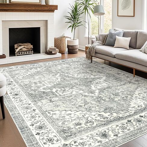 سجادة مقاس 8 × 10، سجاد منطقة لغرفة المعيشة، سجاد قابل للغسل بظهر غير قابل للانزلاق، سجادة كبيرة مطبوعة بطباعة عتيقة، سجادة ديكور منزلية مقاومة للبقع (أخضر فاتح، 8 × 10 بوصة) in Kuwait