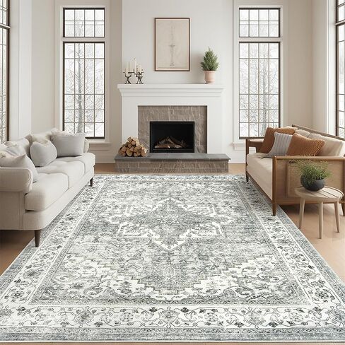 سجادة مقاس 8 × 10، سجاد منطقة لغرفة المعيشة، سجاد قابل للغسل بظهر غير قابل للانزلاق، سجادة كبيرة مطبوعة بطباعة عتيقة، سجادة ديكور منزلية مقاومة للبقع (أخضر فاتح، 8 × 10 بوصة) in Kuwait