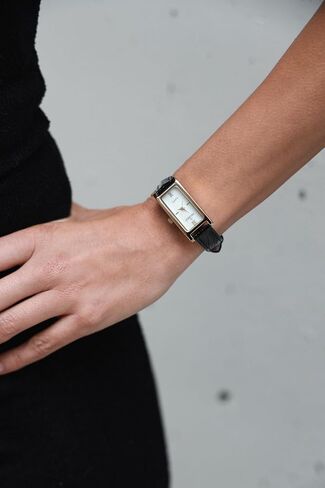 Peugeot Women's Slim 14K Gold Plated White Mother of Pearl Dial Black Leather Thin Strap Dress Watch 3017BK in Saudi Arabia