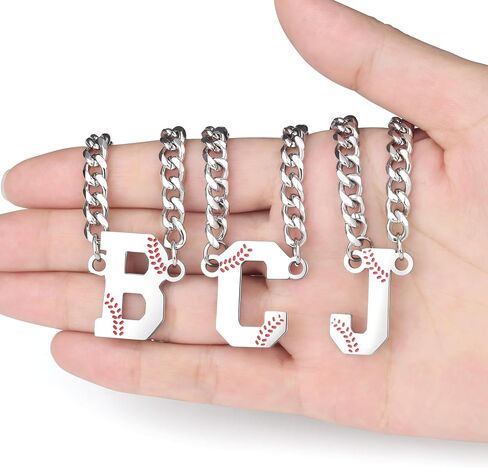 QINJIEJIE Initial Baseball Necklace A-Z Letter Necklaces Sports Accessories Drip Baseball Charm Pendant Jewelry Stainless Steel Silver Chain 22inch Personalized Gift for Men Lover Fans in Saudi Arabia