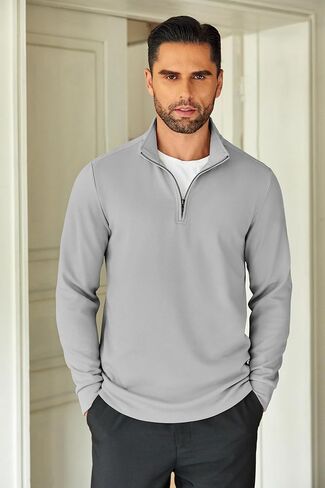 COOFANDY Men's Quarter Zip Up Pullover Lightweight Mock Neck Sweatshirt Casual Long Sleeve Polo Shirt in Kuwait