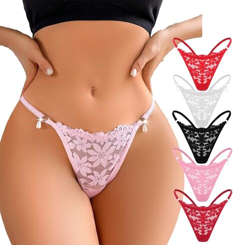 5 Pieces Women's Seamless G-String Thongs with Floral Design – Elegant, Comfortable, and Invisible Underwear in Saudi Arabia