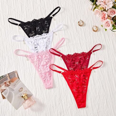 5 Pieces Women's Seamless G-String Thongs with Floral Design – Elegant, Comfortable, and Invisible Underwear in Saudi Arabia