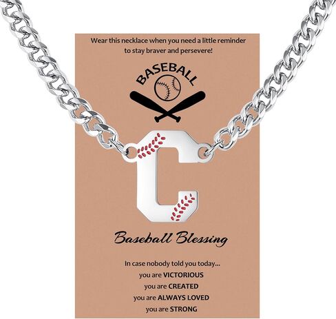 QINJIEJIE Initial Baseball Necklace A-Z Letter Necklaces Sports Accessories Drip Baseball Charm Pendant Jewelry Stainless Steel Silver Chain 22inch Personalized Gift for Men Lover Fans in Saudi Arabia