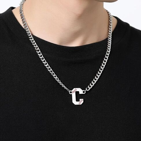 QINJIEJIE Initial Baseball Necklace A-Z Letter Necklaces Sports Accessories Drip Baseball Charm Pendant Jewelry Stainless Steel Silver Chain 22inch Personalized Gift for Men Lover Fans in Saudi Arabia