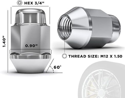 4 Pack M12x1.5 Chrome Silver Bulge Acorn Lug Nuts for Selective Aftermarket and Factory Wheels, Easy Install, Durable Carbon Steel with Stylish Triple Layered Chrome Finish in Saudi Arabia