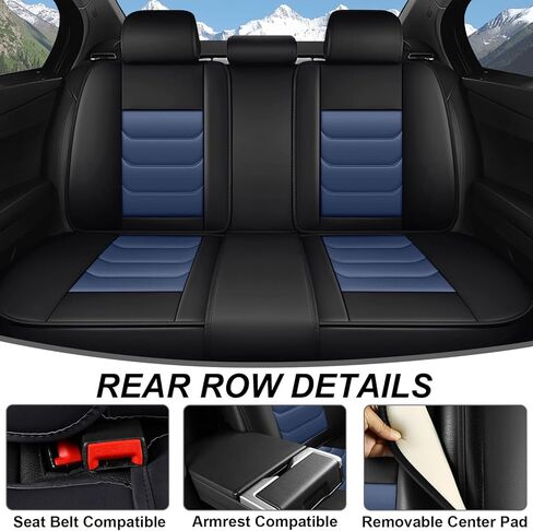 أغطية مقاعد جلد نابا مجموعة كاملة لسيارة Nissan Frontier 2000-2025، 5 مقاعد غطاء مقعد السيارة مقاوم للماء والتمزق داخل تصميم سحاب وفتحات فتح محفوظة (مجموعة كاملة قياسية / أسود أزرق) in Kuwait