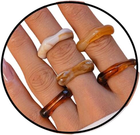 GYRMMUE Vintage Chunky Resin Ring Set for Women,Multicolor Acrylic Stackable Rings Irregular Plastic Knuckle Ring Set Y2k Aesthetic Statement Midi Rings Thick Dome Finger Jewelry in Saudi Arabia