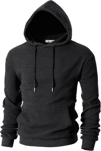 Ohoo Mens Slim Fit Waffle Knit Cotton 100% Basic Pullover Hoodies Sweatshirt Lightweight Long Sleeve with Kanga Pocket in Saudi Arabia