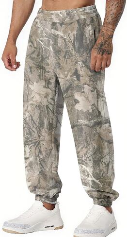 Men’s Camo Baggy Sweatpants Graphic Print Workout Streetwear Joggers Pants for Men Fleece Sweats with Pockets in Kuwait