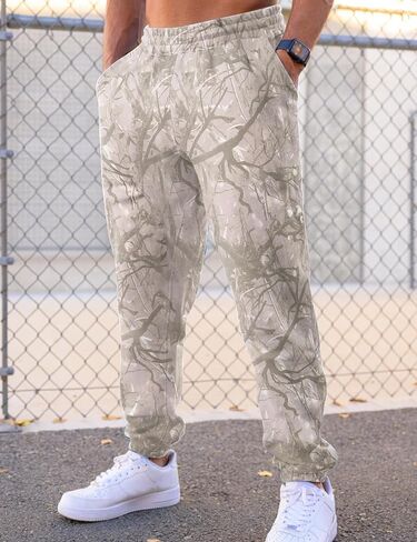 Men’s Camo Baggy Sweatpants Graphic Print Workout Streetwear Joggers Pants for Men Fleece Sweats with Pockets in Kuwait