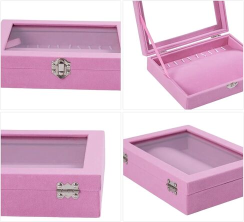 صندوق منظم لعرض حلقات المجوهرات مكون من 24 شبكة، صينية حامل للأقراط باللون البيج، منظم مجوهرات صغير مع غطاء شفاف للنساء والفتيات in Kuwait