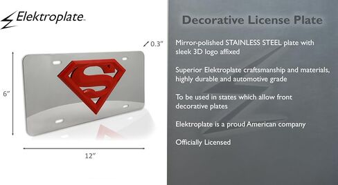 لوحة أمامية مزخرفة سوداء معدنية بالكامل من DC Comics Superman مرخصة رسميًا من Elektroplate مع شعار ثلاثي الأبعاد | ملحقات السيارات المقاومة للطقس للسيارات وسيارات الدفع الرباعي والشاحنات (12 بوصة × 6 بوصة) in Saudi Arabia