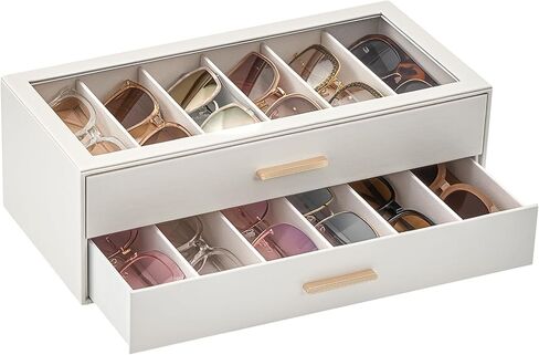 صندوق تخزين النظارات الشمسية من لولاليت باللون البيج للنساء، منظم نظارات العين مع حامل عرض بغطاء علوي شفاف in Kuwait