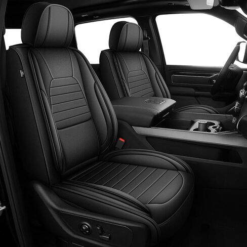 أغطية مقاعد مخصصة مناسبة لسيارة Dodge Ram 1500 2500 3500 2002-2024 2025 مجموعة أغطية مقاعد من الجلد الصناعي متوافقة مع وسائد شاحنة الكابينة العادية الرباعية (المقعد الأمامي، أسود، كرمة) in Kuwait
